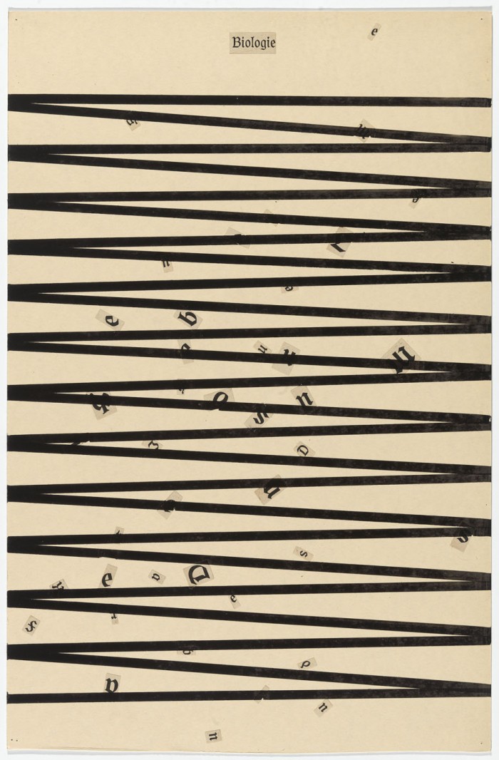 David Moreno, Biologie 2013, ink and cut and pasted paper on paper, 41 x 27 cm, collection the artist LOW RES