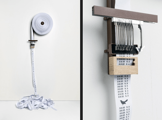 Wendy Gaze & Arnaud Imobersteg: Semaphore, 2013 © Sandra Pointet, HEAD-Genève) As the paper roll unwinds, time is printed out minute by minute, until the hour when a cuckoo ‘sings’ on the paper.