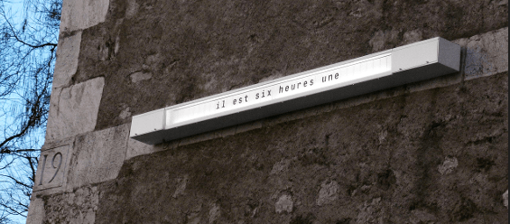 Nicolas Le Moigne: Quelle heure est-il (What time is it?), 2004 (© ECAL/Jordi Pla)  A graduate of Lausanne University of Art and Design (ECAL), Le Moigne turns simple ideas into sophisticated objects. This clock takes a literary and literal view of time which it spells out word by word, forcing us to slow down.