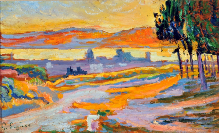 Paul Signac Soleil couchant sur la ville (étude), 1892 collection privée © photo Maurice Aeschimann