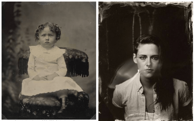 © Musée de l’Elysée © Victoria Will Association of early and contemporary ferrotypes: (Right) anonymous, (Left) Kristen Stewart by Victoria Will